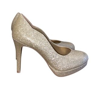 Fioni Gold Glitter Platform High Heel Pumps SZ 5 LIKE NEW SPARKLE SHOES GLAM